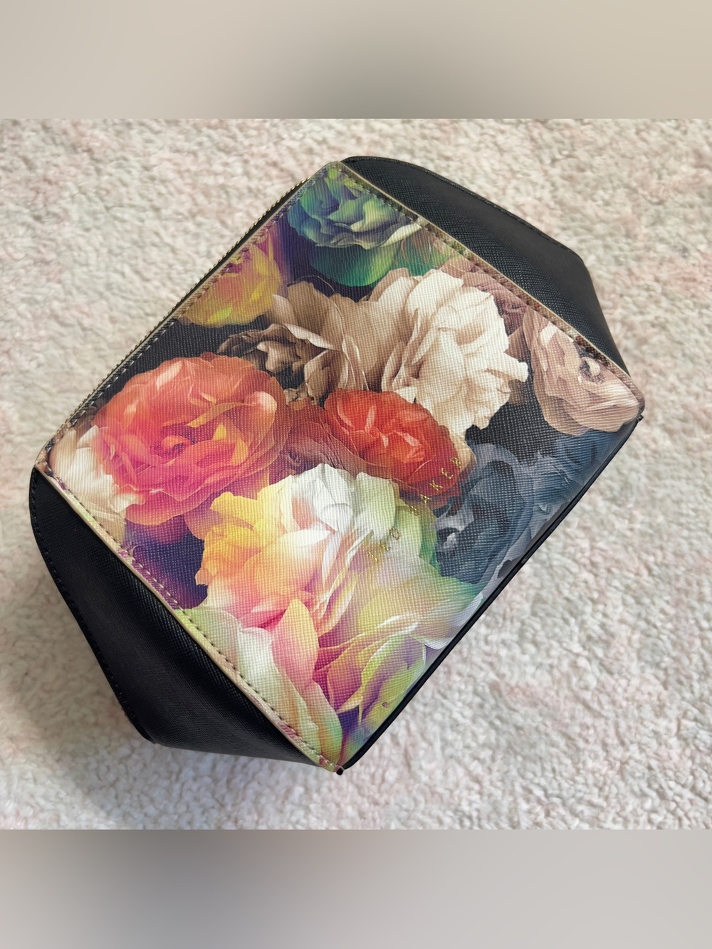 Ted Baker London Black Cosmetic Pouch with Multicolor Floral Print